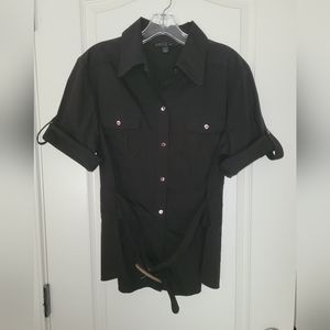 Lafayette 148 Brown Cotton Buttonup Shirt with Belt